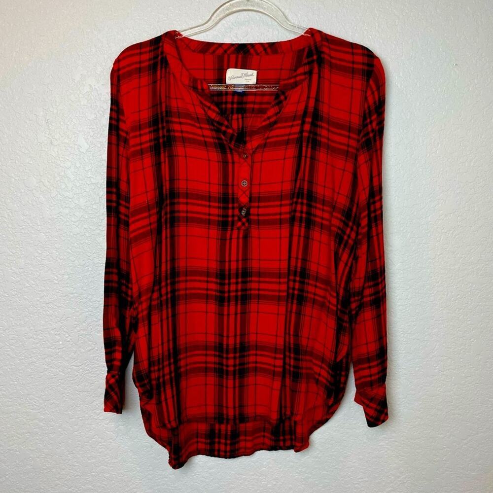 UNIVERSAL THREAD Burnt Orange & Black Plaid 1/4 Button Down Shirt Size M - Picture 1 of 7
